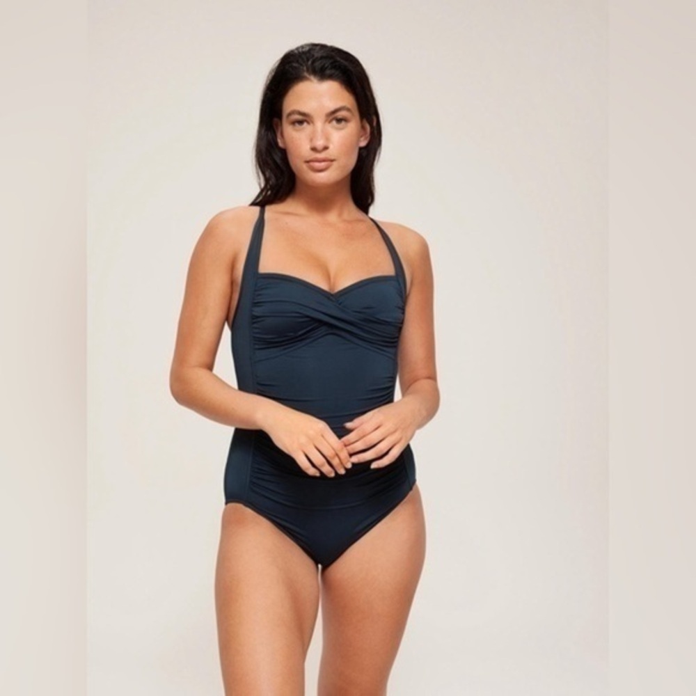 Seafolly Plain Twist Front Swimsuit, True Navy